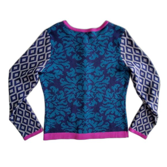 Garnet Hill Wool Cardigan Sz M Dark Academia Fair Isle Knit Sweater GrandpaCore - Picture 2 of 7